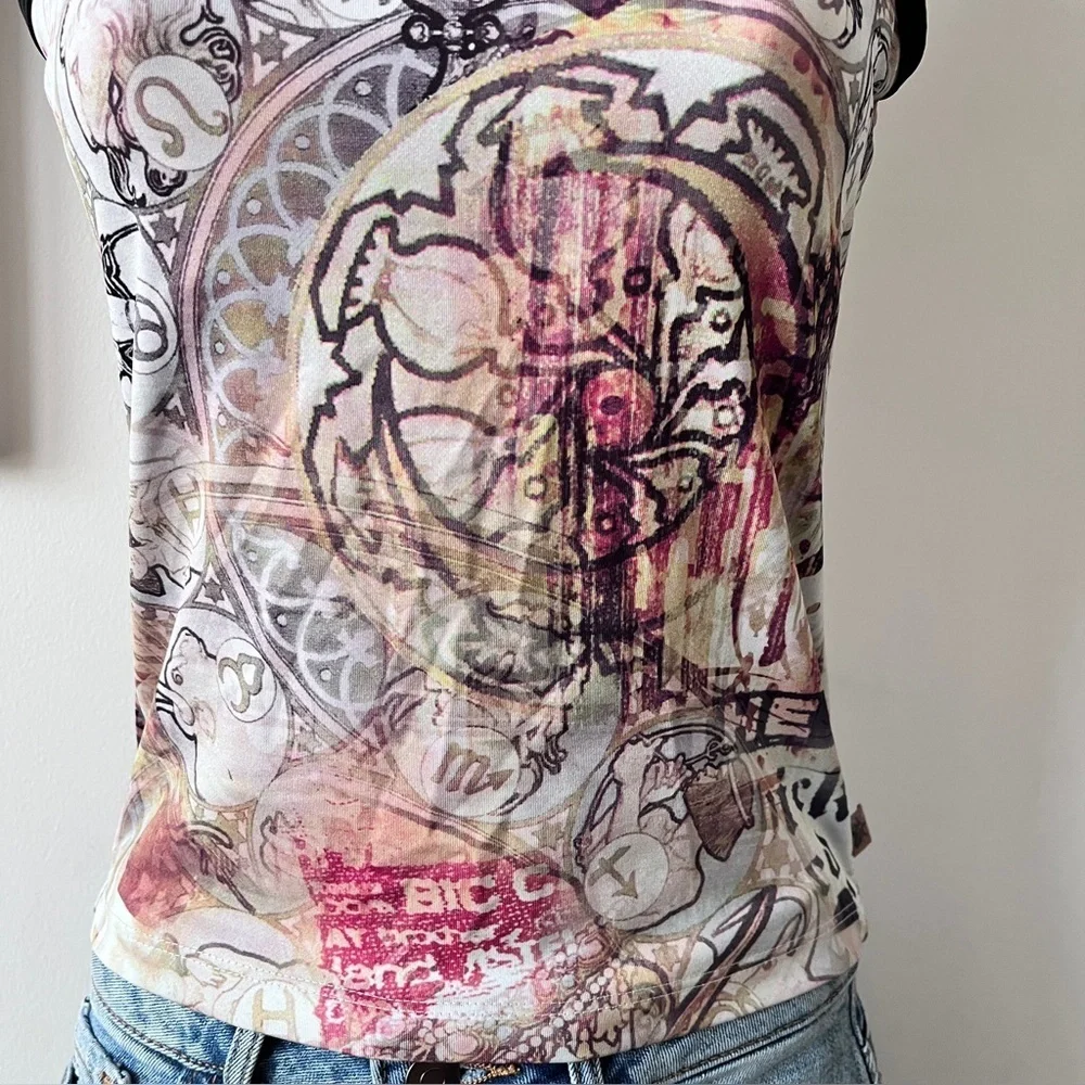 Y2K So Sporty Zodiac Printed Stretch Tank Top Size S